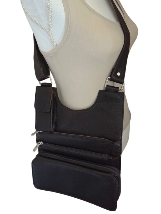 Lavive Handbags - vintage 90s lavive dark brown leather  crossbody bag multi pocket organizer